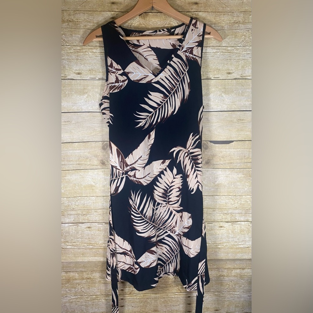 Emery Rose By SHEIN sz L Tropical Palm Leaf Print Belted Summer Dress NWT - Picture 4 of 11